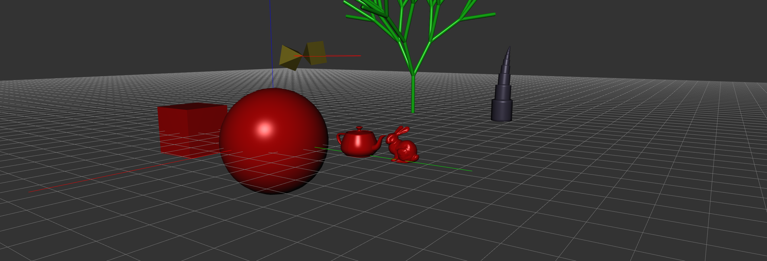 A view of several animated objects lit with phong shading. /posts/projects/webgl-lighting-materials/images/featured-image.png