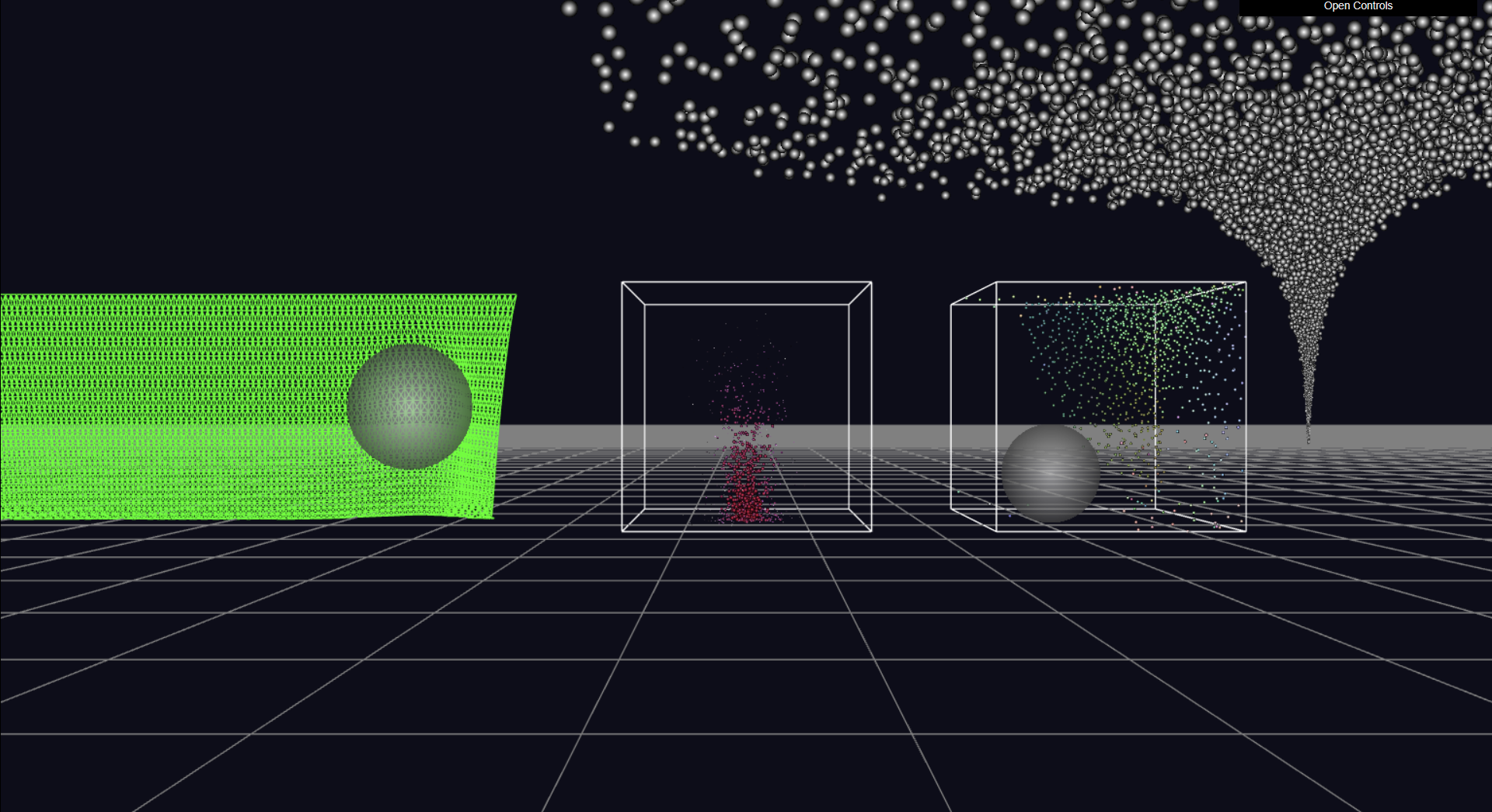 From left to right: cloth simulation, a 'fire' simulation, boids, a tornado. /posts/projects/webgl-particle-systems/images/351-2-projA.png