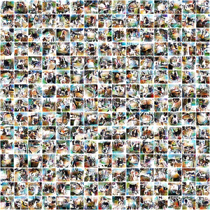 A 15x15 grid of images produced by our Convolutional GAN trained on the ImageNet dataset.
