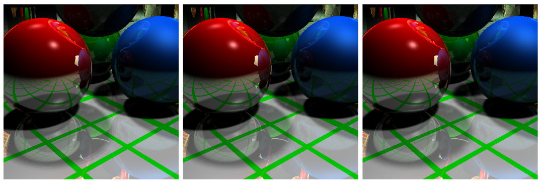 Renders of the Complex scene with different shadow settings.